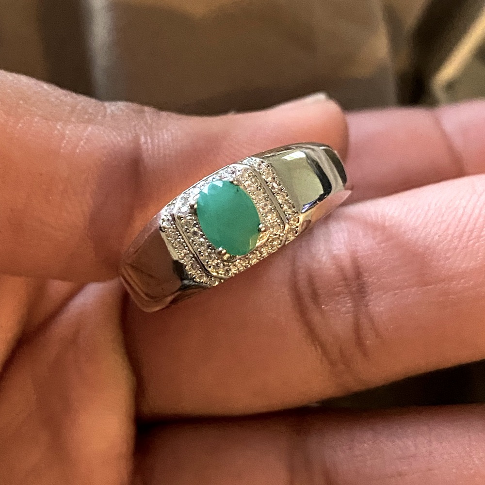 S925 natural emerald men’s ring